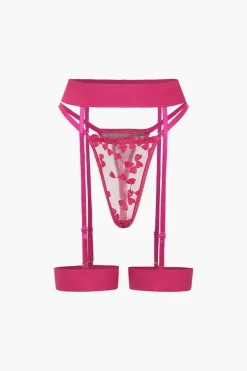 Lace Embroidery Bustier Belted Lingerie Garter Set