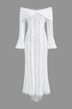 Lace Long Sleeve Strapless Maxi Dress