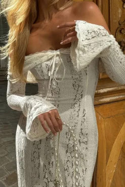 Lace Long Sleeve Strapless Maxi Dress
