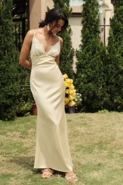 Lace Patchwork V-neck Slip Maxi Dress