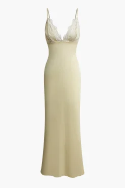 Lace Patchwork V-neck Slip Maxi Dress