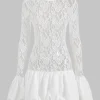 Lace Round Neck Bell Sleeve Mini Dress