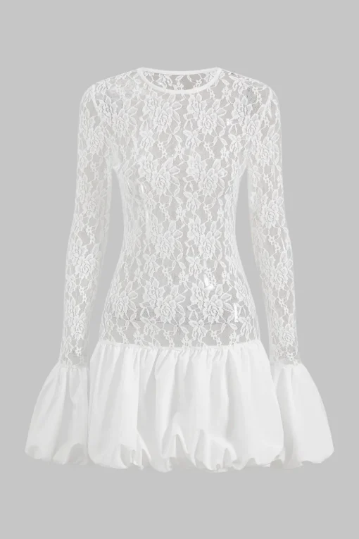 Lace Round Neck Bell Sleeve Mini Dress