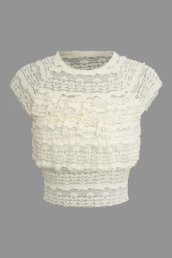 Lace Ruffle Crop Top And Skirt Set