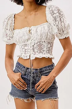 Lace Square Neck Buttons Down Shirt