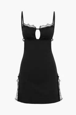 Lace Trim Backless Slit Mini Dress