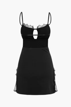 Lace Trim Backless Slit Mini Dress