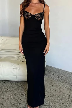 Lace Trim Patchwork Maxi Dress