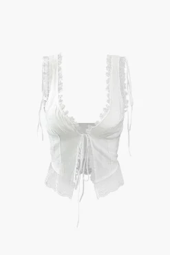 Lace Trim Tie Front Tank Top