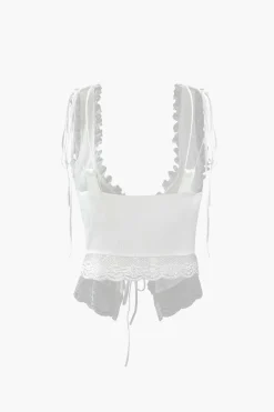 Lace Trim Tie Front Tank Top