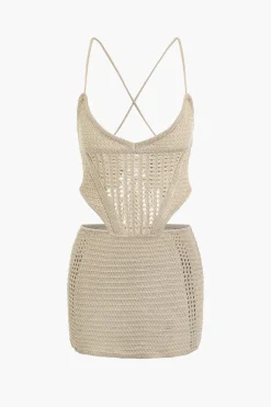 Lace Up Crisscross Knit Crop Top And Mini Skirt Set