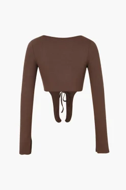Lace Up Slit Sleeve Crop Top