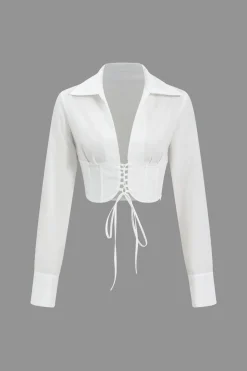 Lace-Up Tie-Up Long-Sleeve Shirt