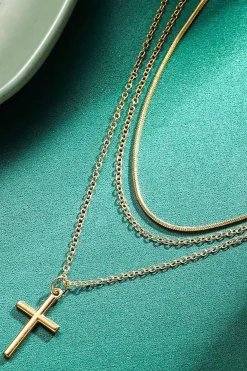Layered Pendant Lock Chain Necklace