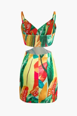 Leaf Print Cutout Mini Dress