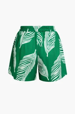 Leaf Print Drawstring Shorts Set