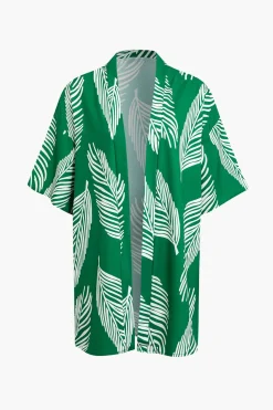 Leaf Print Drawstring Shorts Set