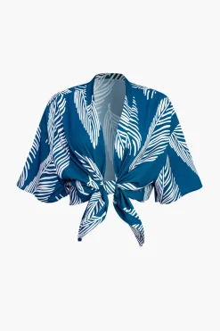 Leaf Print Drawstring Shorts Set