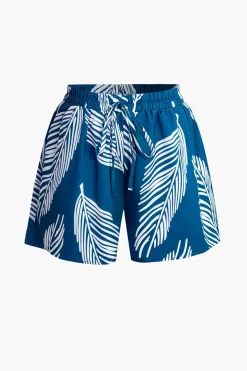 Leaf Print Drawstring Shorts Set