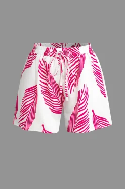 Leaf Print Drawstring Shorts Set
