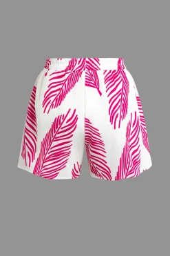 Leaf Print Drawstring Shorts Set
