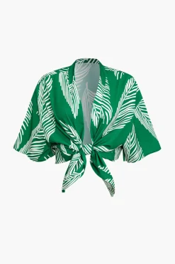 Leaf Print Drawstring Shorts Set