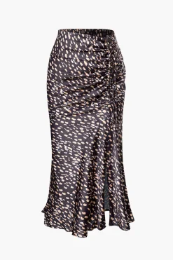 Leopard Drawstring Slit Skirt