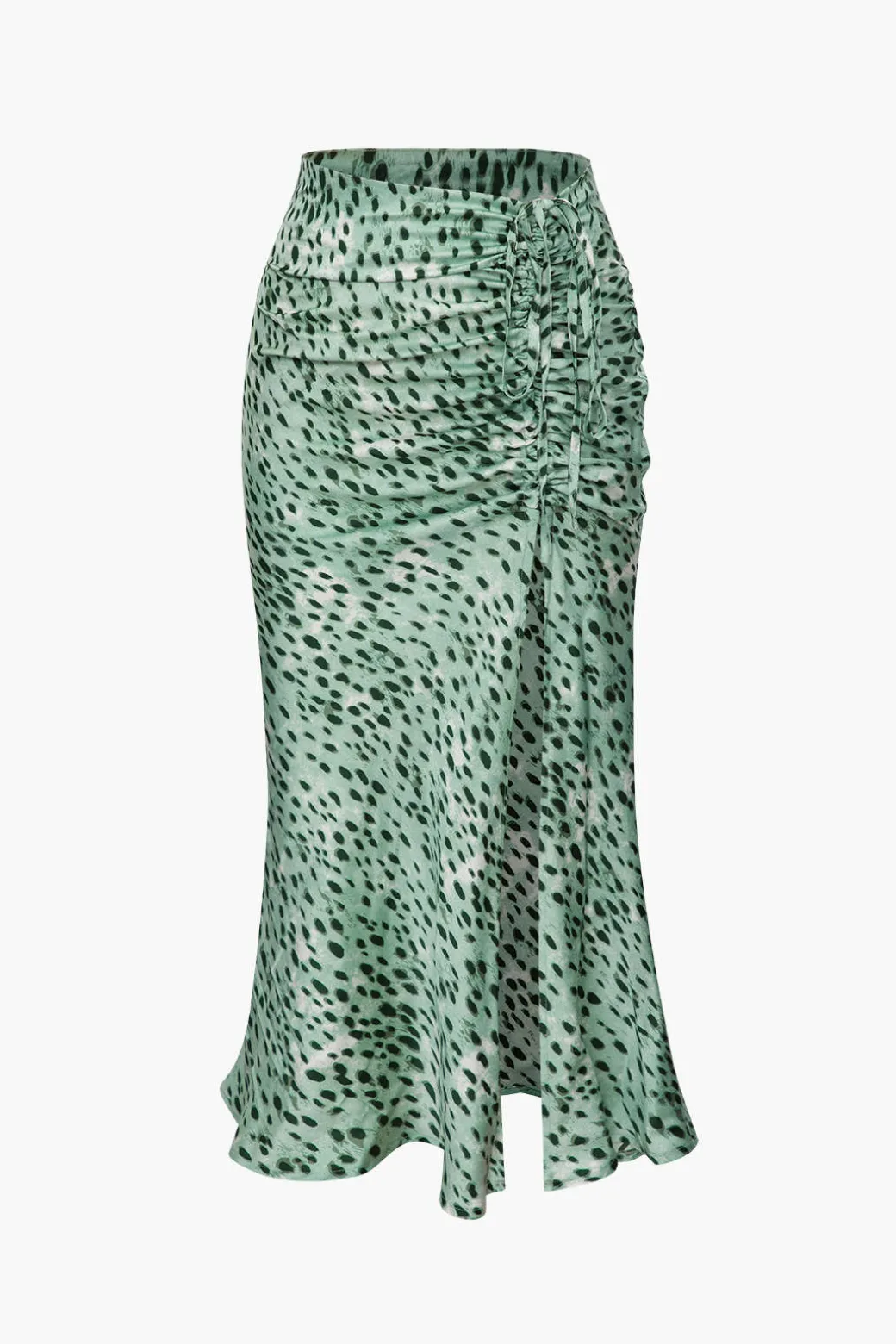 Leopard Drawstring Slit Skirt