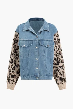 Leopard Print Patchwork Denim Jacket