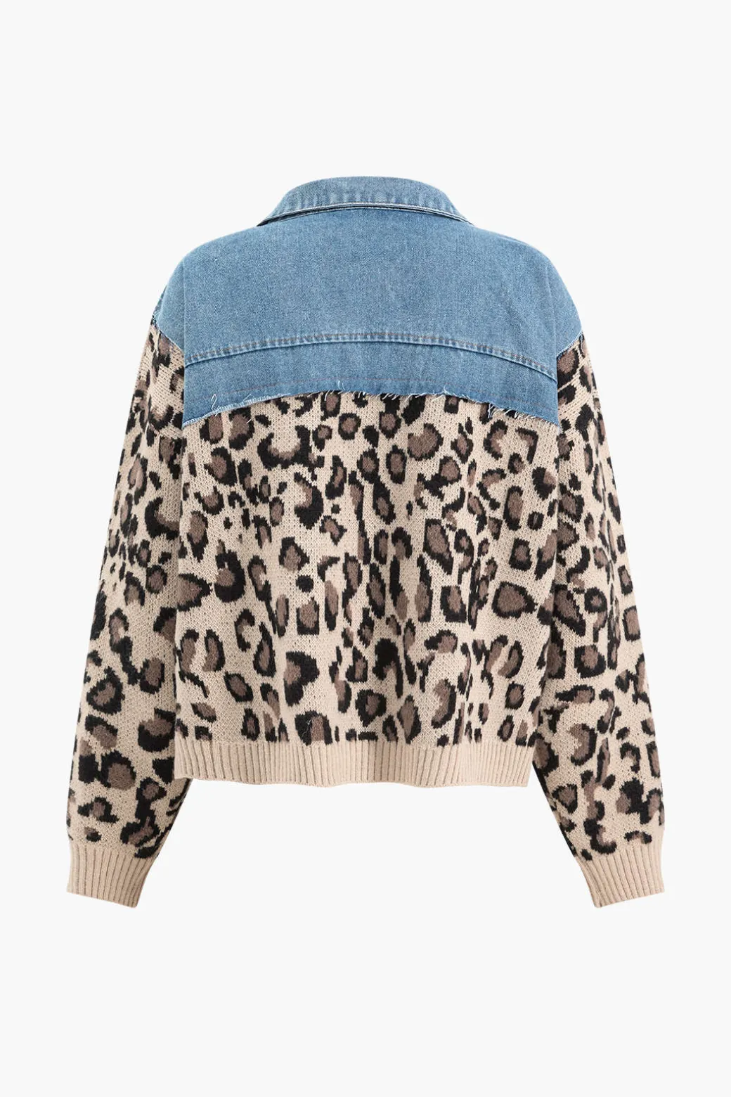 Leopard Print Patchwork Denim Jacket