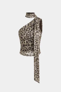 Leopard Print Asymmetrical Mesh Tank Top
