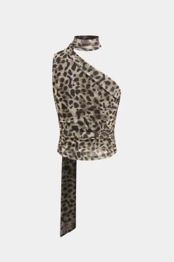 Leopard Print Asymmetrical Mesh Tank Top