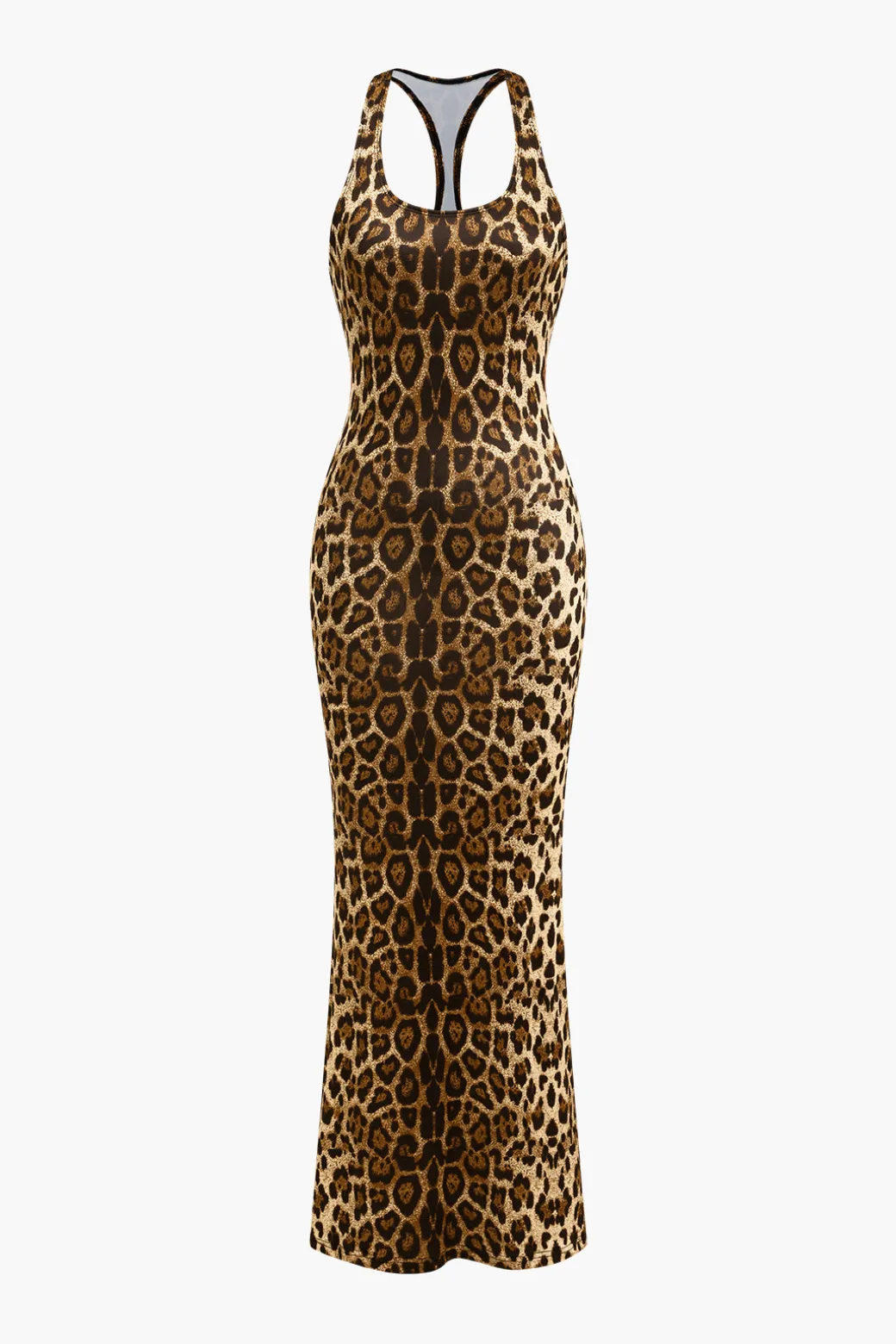 Leopard Print Backless Sleeveless Maxi Dress