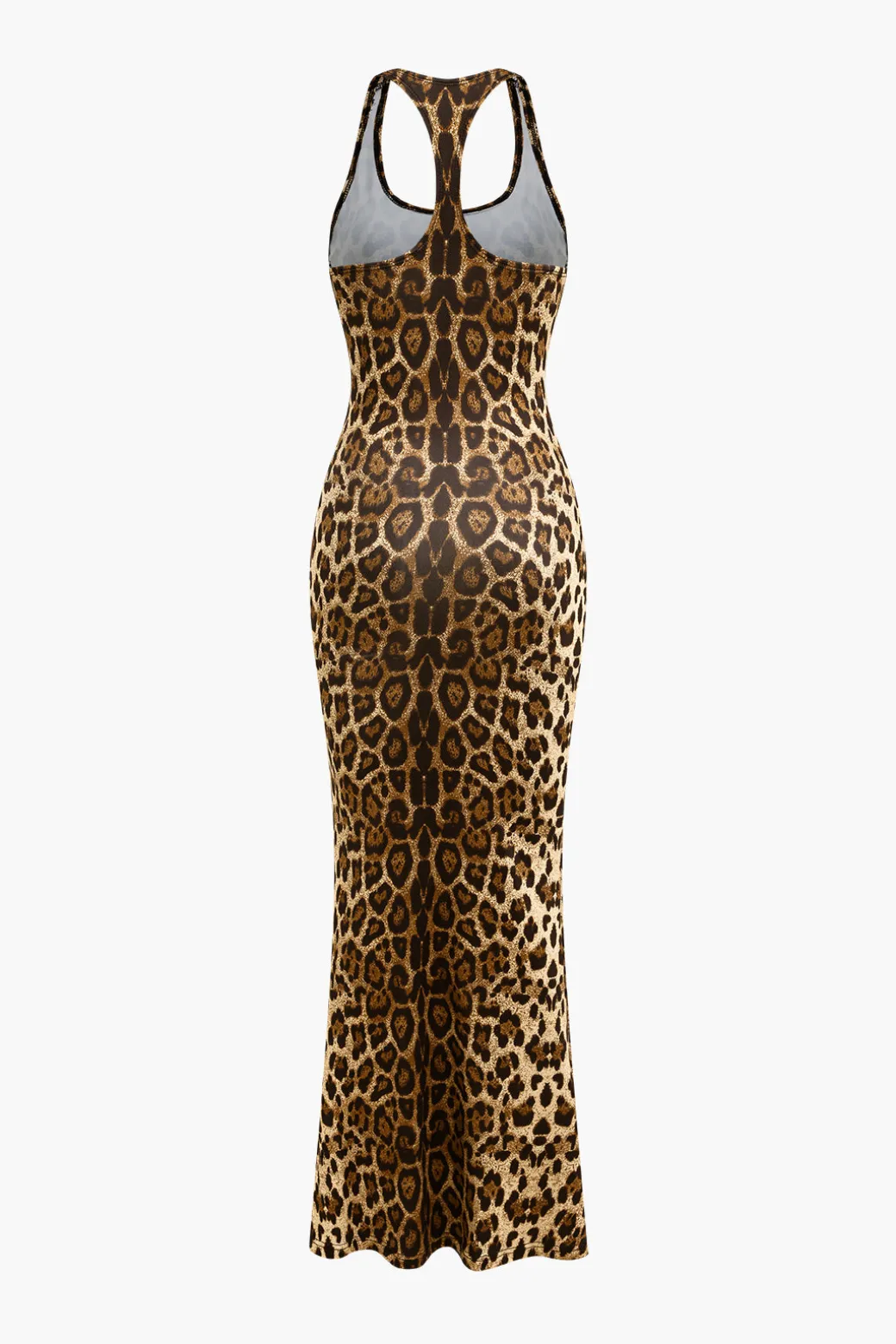 Leopard Print Backless Sleeveless Maxi Dress