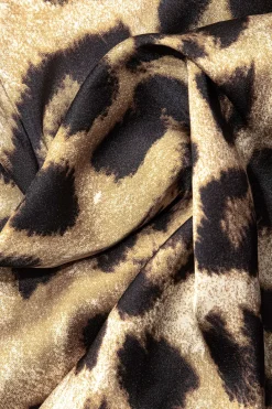 Leopard Print Cross Chain Cowl Neck Slit Slip Maxi Dress