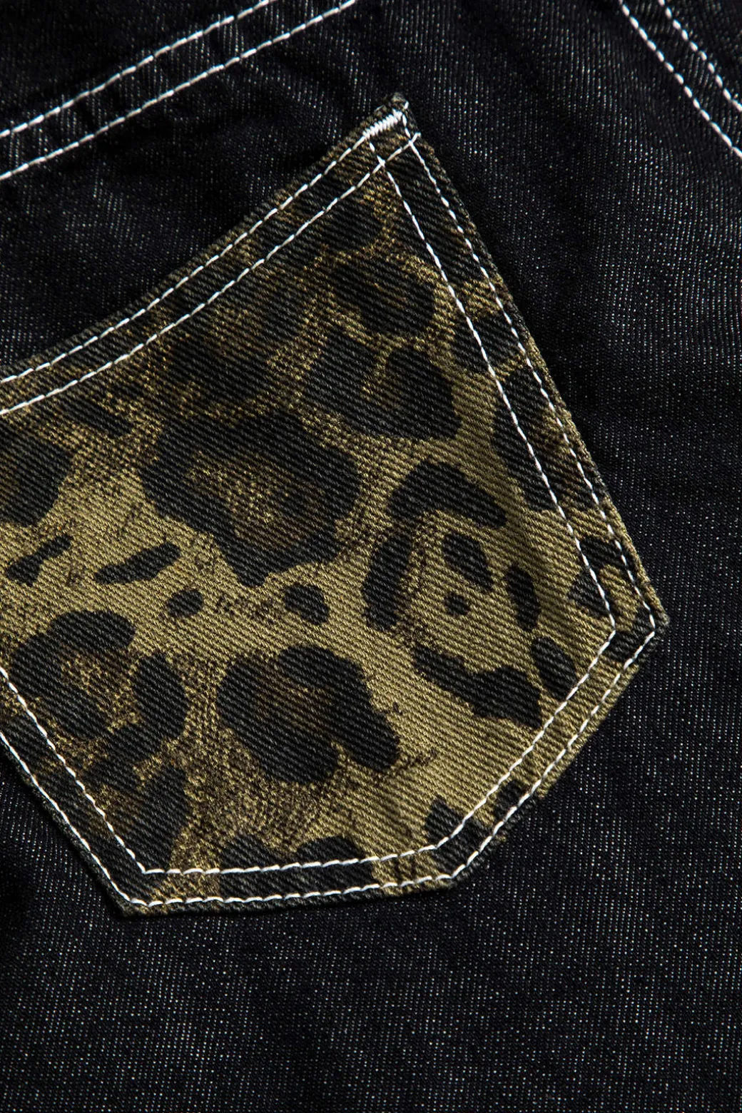 Leopard Print Denim Patchwork Straight Leg Jeans