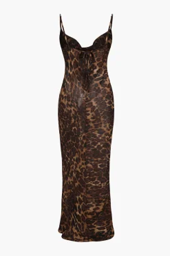 Leopard Print Draped Maxi Dress