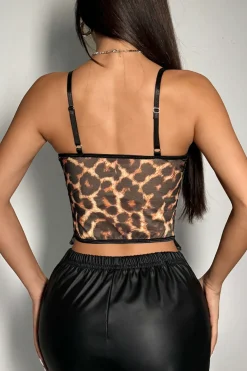 Leopard Print Lace-Up Bustier Top