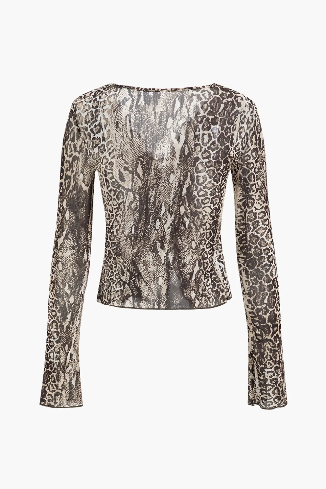 Leopard Print Mesh Long-Sleeve Top
