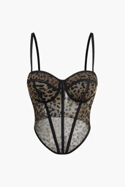 Leopard Print Mesh Sheer Cami Top