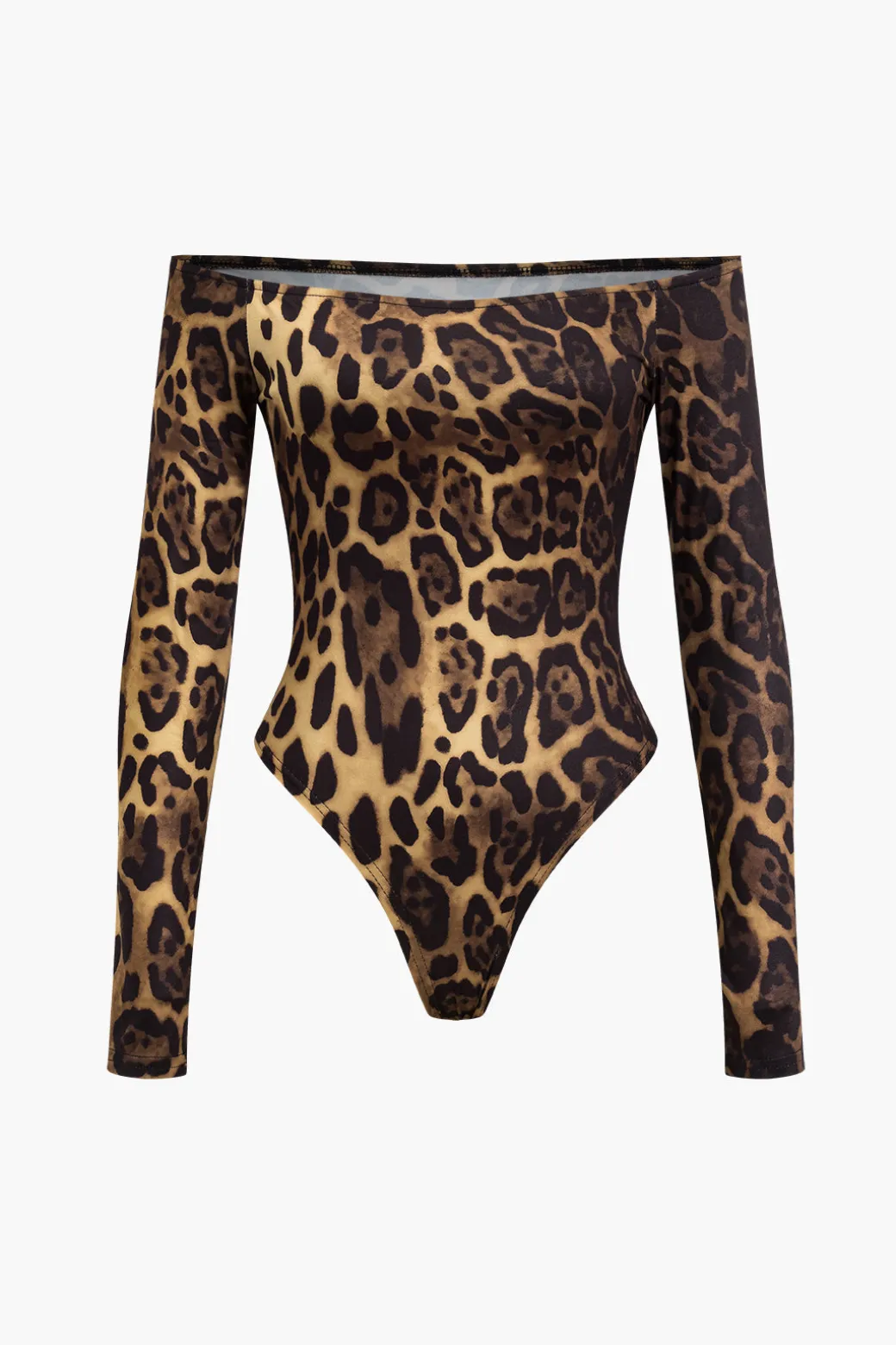 Leopard Print Off Shoulder Long Sleeve Bodysuit