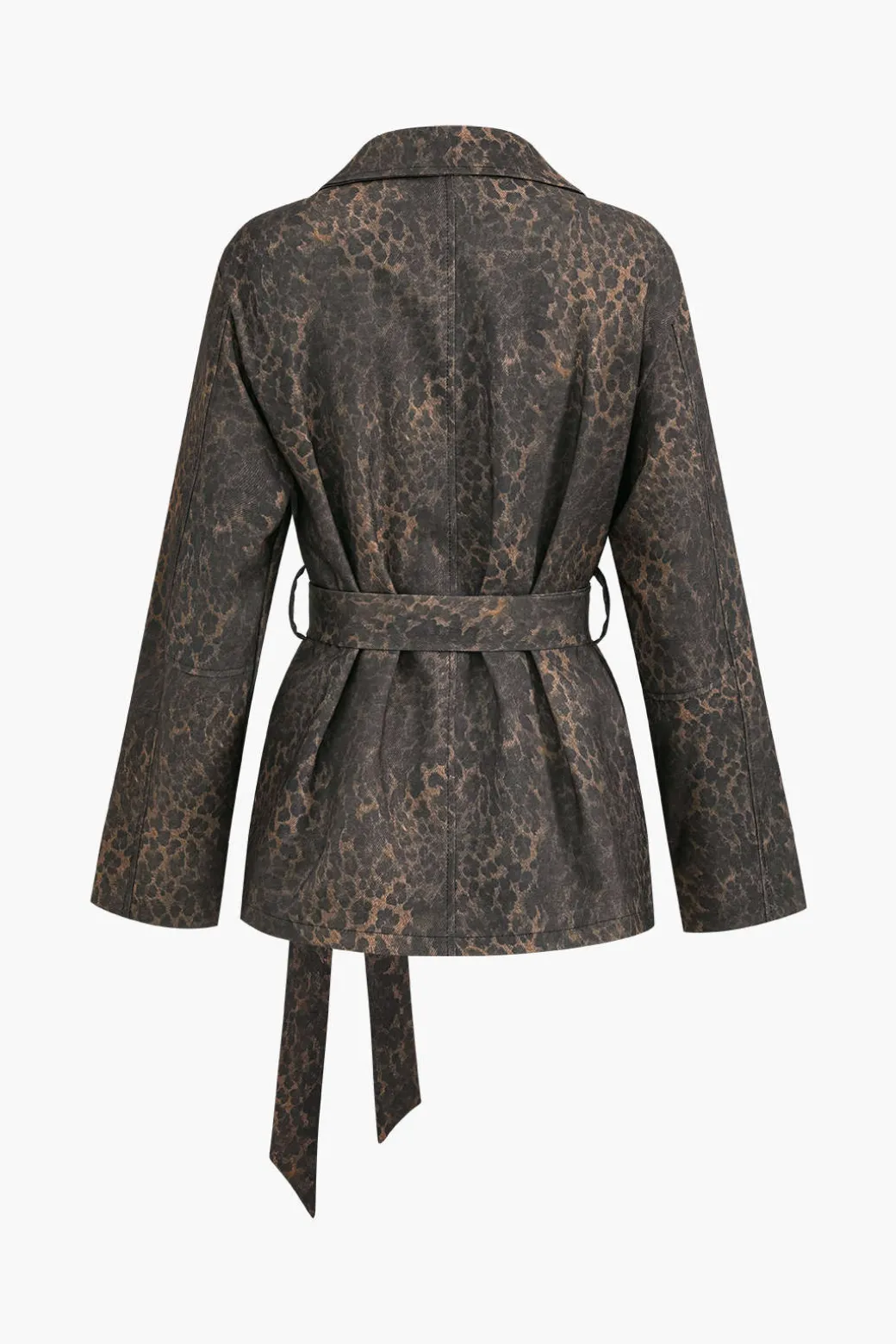 Leopard Print Pocket Button Belted Jacket