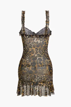 Leopard Print Scallop Edge Mini Dress