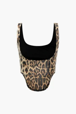 Leopard Print Sequin Low Neckline Skirt Set