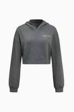Letter Embroidery Hooded Top And Tie-Up Trousers Set