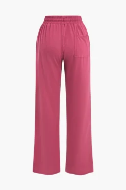 Letter Embroidery Hooded Top And Tie-Up Trousers Set