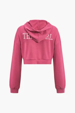 Letter Embroidery Hooded Top And Tie-Up Trousers Set