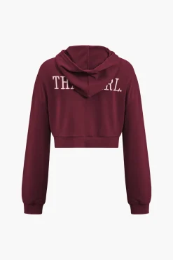 Letter Embroidery Hooded Top And Tie-Up Trousers Set