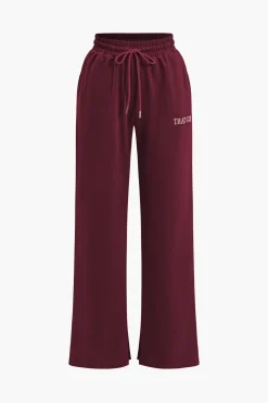 Letter Embroidery Hooded Top And Tie-Up Trousers Set