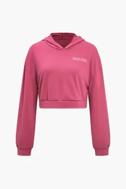 Letter Embroidery Hooded Top And Tie-Up Trousers Set